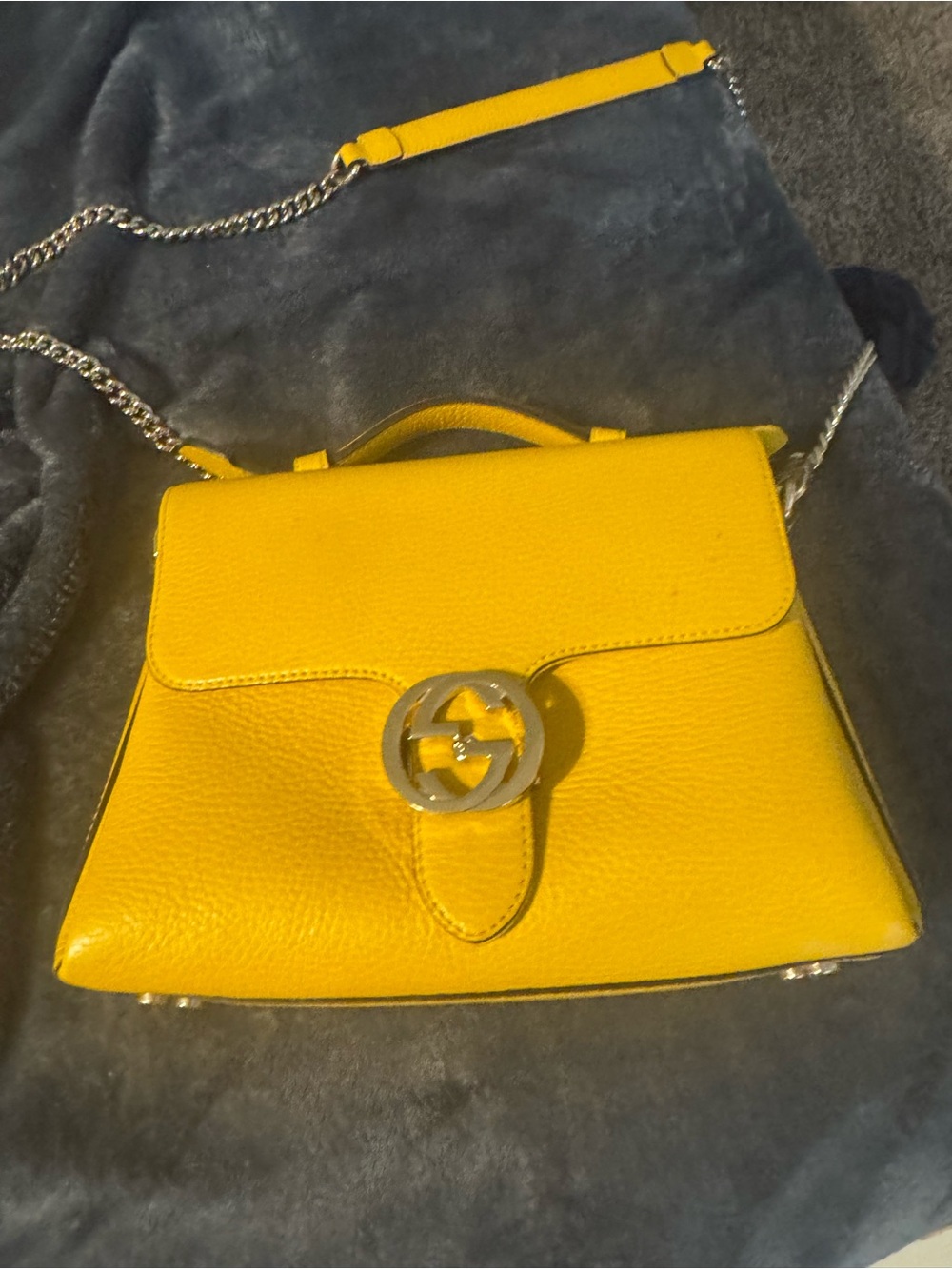 Gucci Yellow Leather Top-Handle Satchel with Chain Strap